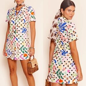 Rixo Bridgitte Mini Dress Linen Blend Women’s Size 6